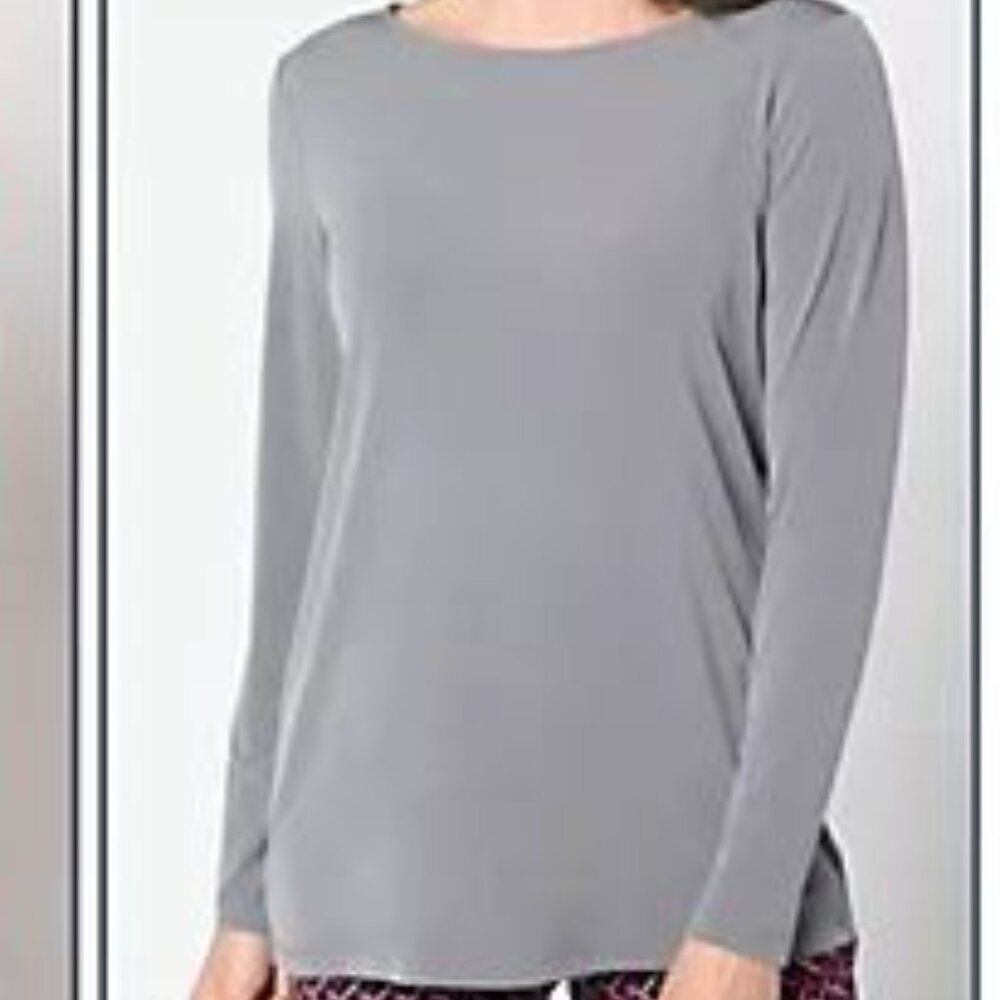 Susan Graver Gray Bateau-Neck Liquid Knit Top Tunic Long Sleeve 5X- NWOT
